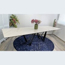 Стол RIETI 200 KL-99 Белый мрамор матовый, итальянская керамика / черный каркас, ®DISAUR