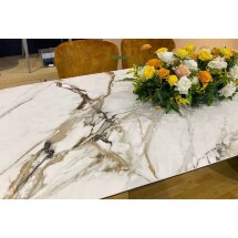 Стол LIVORNO 180 KL-188 Контрастный мрамор матовый, итальянская керамика/ черный каркас М-City