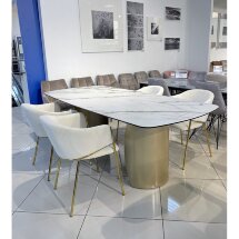 Стол BRONTE 220 KL-188 Контрастный мрамор матовый, итальянская керамика/ Шампань, ®DISAUR