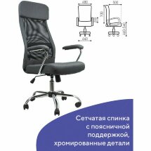 Кресло офисное BRABIX &quot;Flight EX-540&quot;, хром, ткань, сетка, серое, 531848
