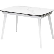Стол ELIOT 120 HIGH GLOSS STATUARIO Белый мрамор глянцевый, керамика/ белый каркас М-City
