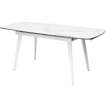 Стол ELIOT 120 HIGH GLOSS STATUARIO Белый мрамор глянцевый, керамика/ белый каркас М-City