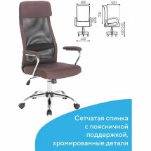 Кресло офисное BRABIX &quot;Flight EX-540&quot;, хром, ткань, сетка, коричневое, 531849
