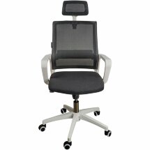 Кресло офисное / Бит / белый пластик / черная сетка / черная ткань