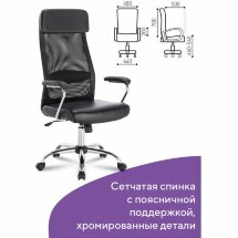 Кресло офисное BRABIX &quot;Flight EX-540&quot;, хром, экокожа, сетка, черное, 531850