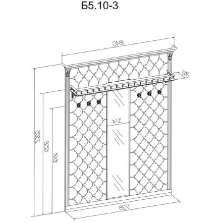 Прихожая с 6 крючками с узким зеркалом и полкой Б5.10-3 Орех