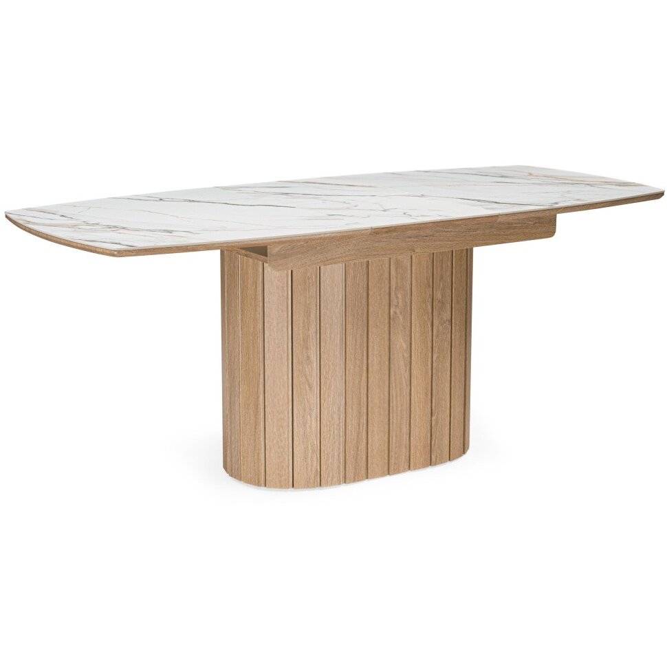 Керамический стол Люмен 140(180)х80 белый с прожилками gilt white / дуб американский Керамический стол Люмен 140(180)х80 белый с прожилками gilt white / дуб американский