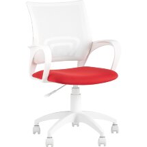Кресло офисное Topchairs ST-BASIC-W спинка белая сетка сиденье красная ткань крестовина белый пластик