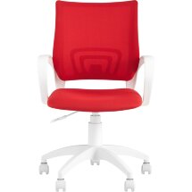 Кресло офисное Topchairs ST-BASIC-W спинка белая сетка сиденье красная ткань крестовина белый пластик