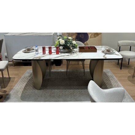 Стол BRONTE 200 раскладной KL-188 Контрастный мрамор матовый, итальянская керамика/ Шампань, ®DISAUR 