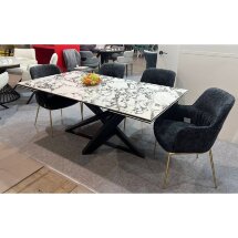 Стол VICENZA 180 раскладной GLOSS BULGARI WHITE, керамика / Черный, ®DISAUR