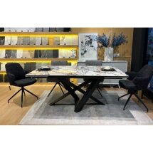 Стол VICENZA 180 раскладной GLOSS BULGARI WHITE, керамика / Черный, ®DISAUR