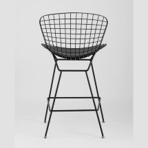 Стул полубарный с низкой спинкой Bertoia черный с черной подушкой