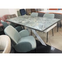Стол BELLUNO 160 KL-170 MALACHITE, итальянская керамика/ белый каркас М-City