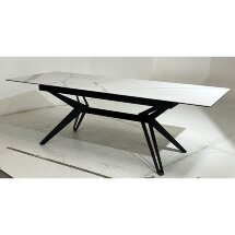 Стол URBINO 180 MATTE STATUARIO Белый мрамор матовый, керамика/ черный каркас, ®DISAUR
