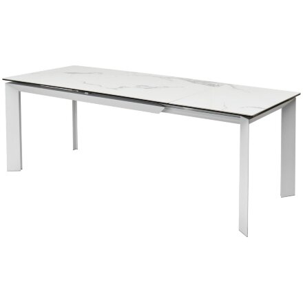 Стол CREMONA 140 HIGH GLOSS STATUARIO Белый мрамор глянцевый, керамика/ белый каркас, ®DISAUR 