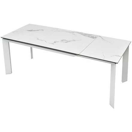 Стол CREMONA 140 HIGH GLOSS STATUARIO Белый мрамор глянцевый, керамика/ белый каркас, ®DISAUR 