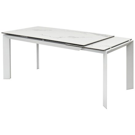 Стол CREMONA 140 HIGH GLOSS STATUARIO Белый мрамор глянцевый, керамика/ белый каркас, ®DISAUR 