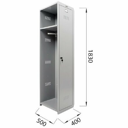 Шкаф (секция без стенки) металлический для одежды BRABIX &quot;LK 01-40&quot;, УСИЛЕННЫЙ, 1830х400х500 мм, 291131, S230BR403202 Серый