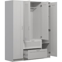 Шкаф для одежды четырехстворчатый, с двумя выдвижными ящиками и одним зеркалом СИРИУС