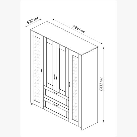 Шкаф для одежды четырехстворчатый, с двумя выдвижными ящиками и двумя зеркалами СИРИУС 