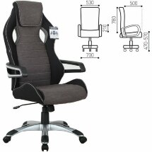Кресло компьютерное BRABIX &quot;Techno GM-002&quot;, ткань, черное/серое, вставки белые, 531815