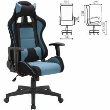 Кресло компьютерное BRABIX &quot;GT Racer GM-100&quot;, две подушки, ткань, черное/голубое, 531818